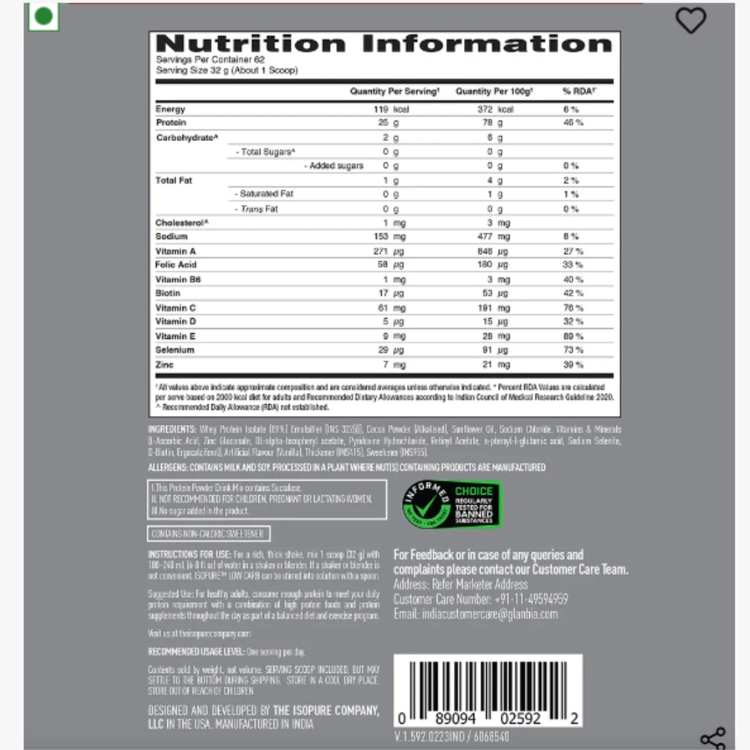 Isopure Whey Protein Isolate Powder with Vitamins for Immune Support - 2kg (Dutch Chocolate)