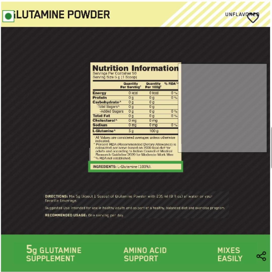 Glutamine Powder | Unflavoured | 250 g